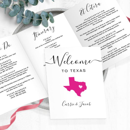 Programme Trois Volets Toute couleur Texas Mariage Bienvenue Itinéraire