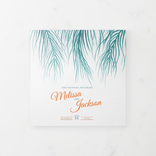 Programme Trois Volets Turquoise orange palmiers tropicaux mariage carré (Protection)