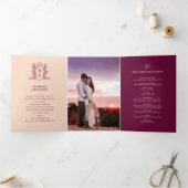 Programme Trois Volets Vin rouge pêche photo couronne monogramme mariage (Intérieur)