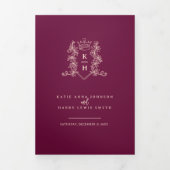 Programme Trois Volets Vin rouge pêche photo couronne monogramme mariage (Page de couverture)