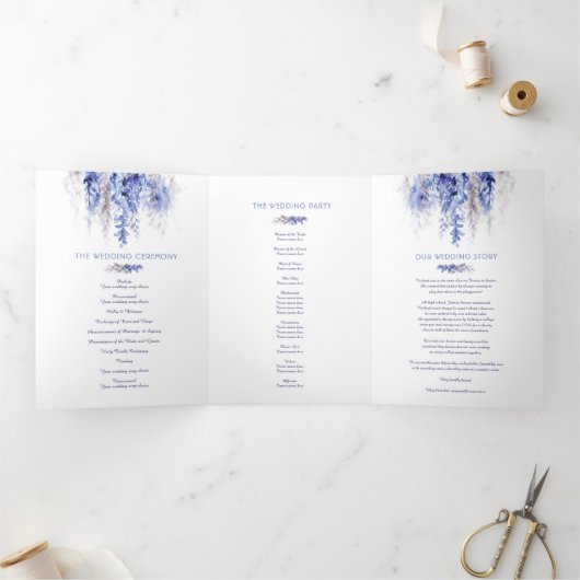 Programme Trois Volets Vins hiver bleu gris aquarelle mariage (Intérieur)