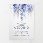 Programme Trois Volets Vins hiver bleu gris aquarelle mariage (Page de couverture)