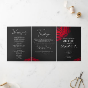 Programme Trois Volets Vintage écarlate rouge rose pétale mariage