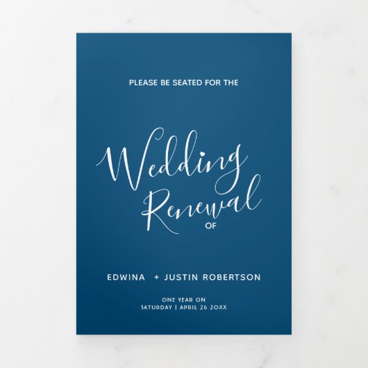 Programme Trois Volets Wedding renewal ceremony blue and white program (Page de couverture)