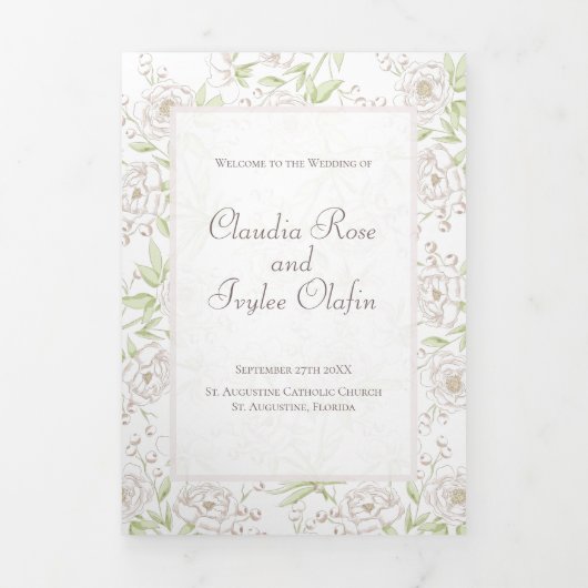 Programme Trois Volets White Rose Classic Wedding Programs (Page de couverture)
