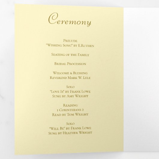 Programme Trois Volets Yellow Rose Wedding Programs (Intérieur en premier)