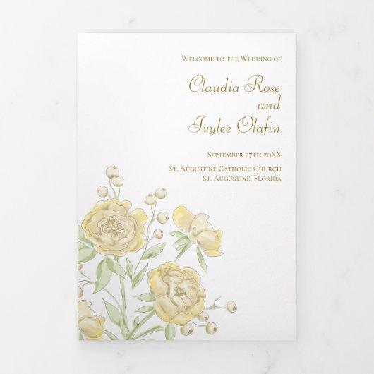 Programme Trois Volets Yellow Rose Wedding Programs (Page de couverture)