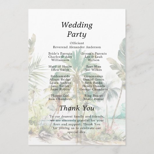Programme Tropical Beach Destination Wedding Program (Dos)