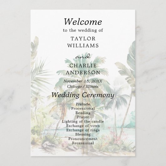 Programme Tropical Beach Destination Wedding Program (Devant)