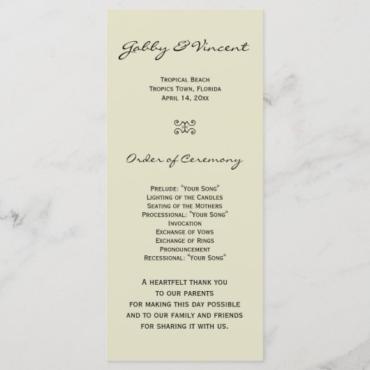 Programme Tropical Beach Wedding (Dos)