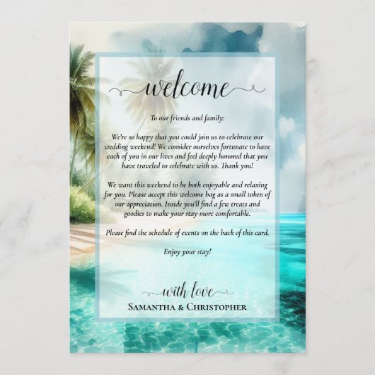Programme Tropical Beach Wedding Welcome & Itinerary (Devant)