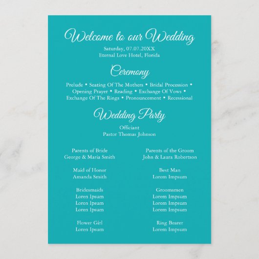 Programme Tropical de Mariage Plage et Palmiers (Dos)