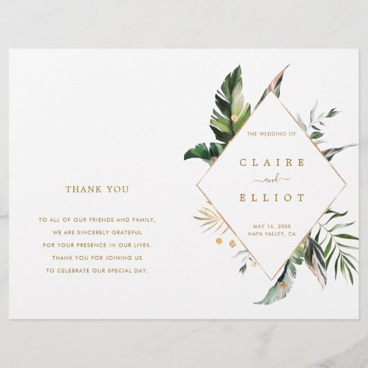 Programme Tropical Feuille Gold Mariage Ceremony (Devant)