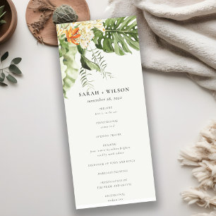 Programme Tropical Orange Leafy Botanical Wedding