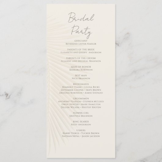 Programme Tropical Palm Leaf Desert Wedding (Dos)