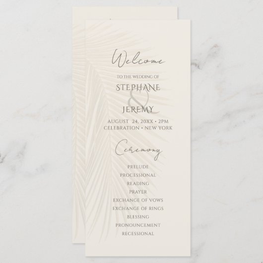 Programme Tropical Palm Leaf Desert Wedding (Devant / Derrière)