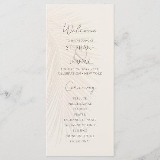 Programme Tropical Palm Leaf Desert Wedding (Devant)