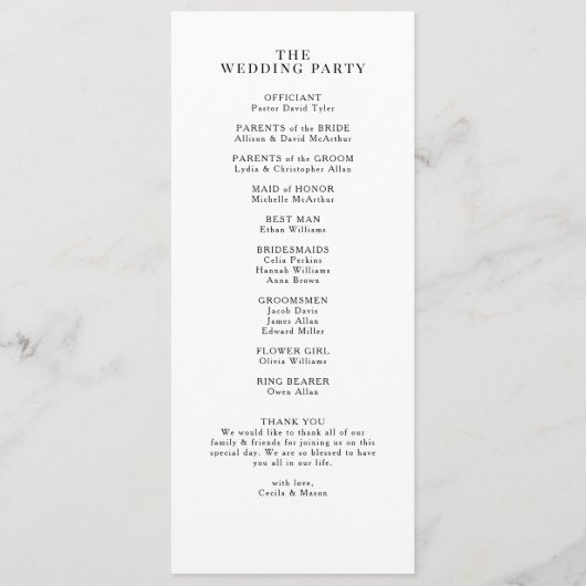 Programme Tropical Palm Tree Wedding (Dos)