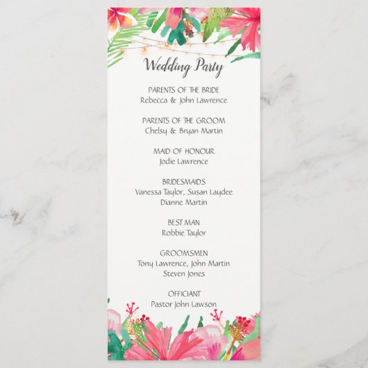 Programme Tropical String Lights Floral Wedding Program (Dos)