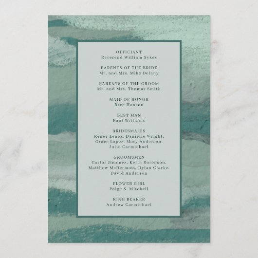 Programme Turquoise Absract Coastal Chic Mariage moderne (Dos)