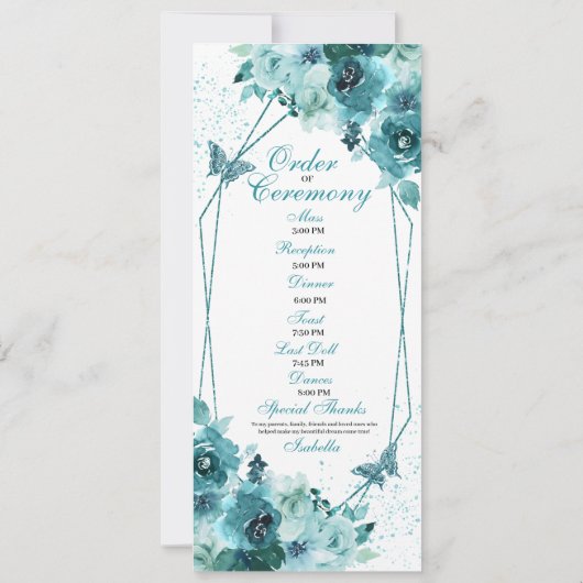 Programme turquoise de Quinceanera Florale (Dos)