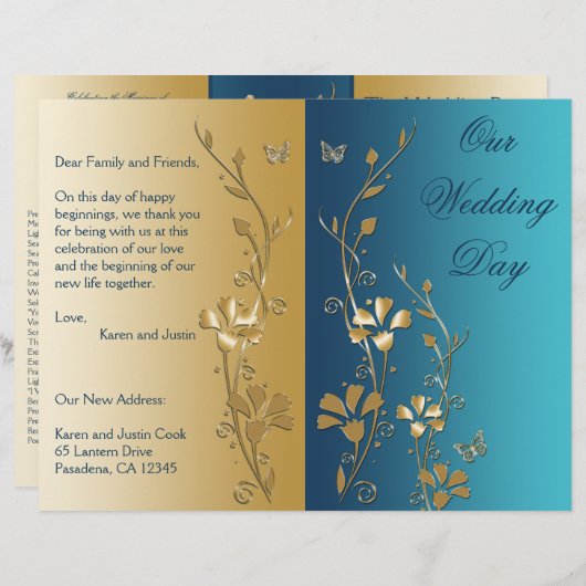 Programme turquoise et Gold Floral Wedding (Devant / Derrière)