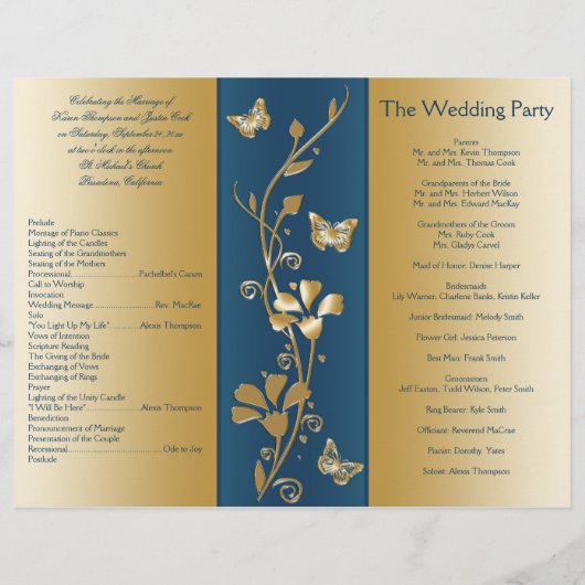 Programme turquoise et Gold Floral Wedding (Dos)