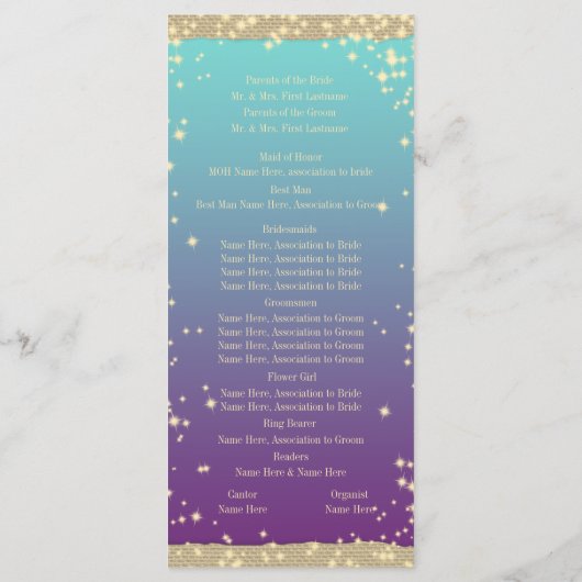 Programme Turquoise et violet rustique Ombre" Mariage (Dos)
