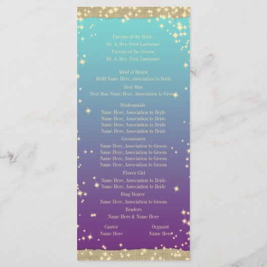 Programme Turquoise et violet rustique Ombre" Mariage (Dos)