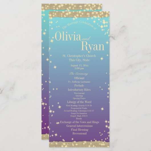 Programme Turquoise et violet rustique Ombre" Mariage (Devant / Derrière)