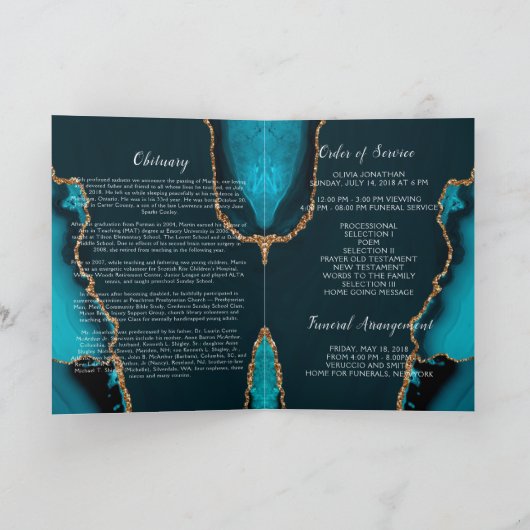 Programme Turquoise & Gold Funeral Program (Intérieur)