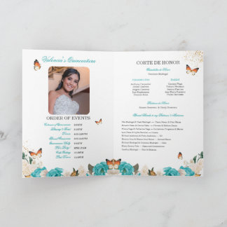Programme Turquoise Rose Gold Tiara Butterfly Quinceanera