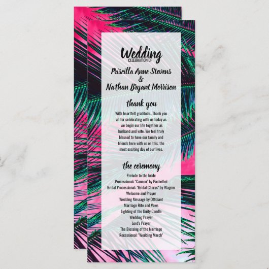 Programme Turquoise rose Tropical Summer Palm Tree Fronds (Devant / Derrière)