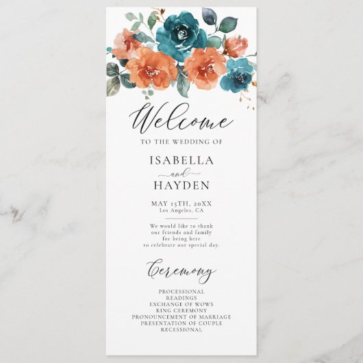 Programme Turquoise rouille Orange Floral Russe Aquarelle Ma (Devant)