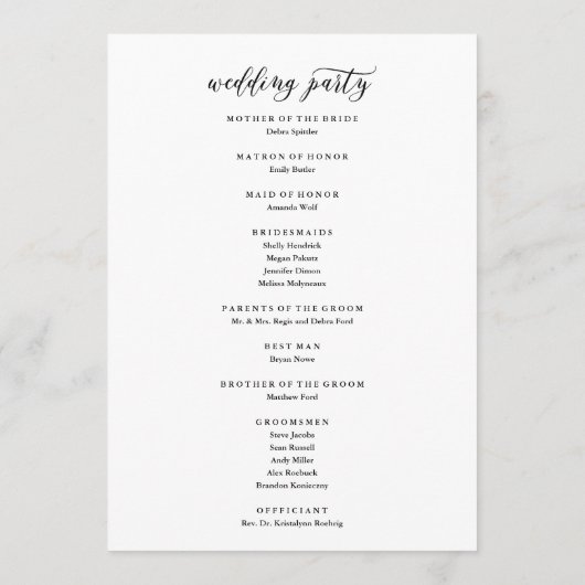 Programme Typographie de script simple | Cérémonie Mariage (Dos)