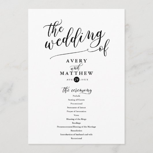 Programme Typographie de script simple | Cérémonie Mariage (Devant)