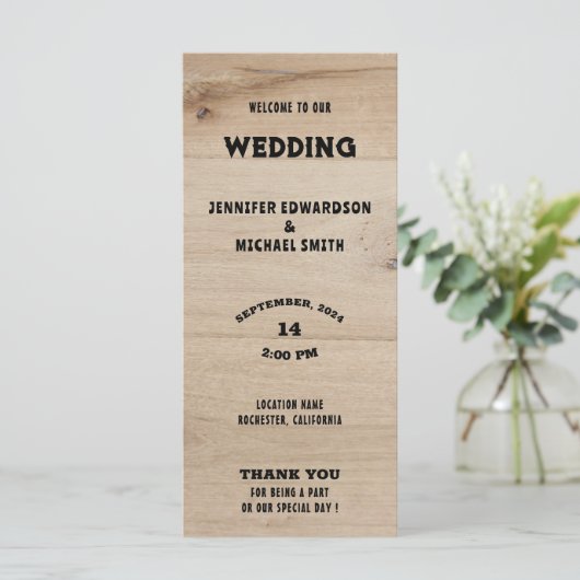 Programme Typographie du bois de grange rustique mariage cam (Debout devant)