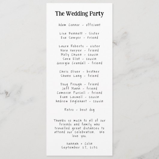 Programme Typographie manuscrite décontractée blanc et noir (Dos)