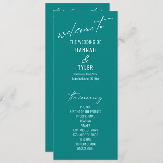 Programme Typographie sarcelle élégante simple contemporaine (Devant / Derrière)