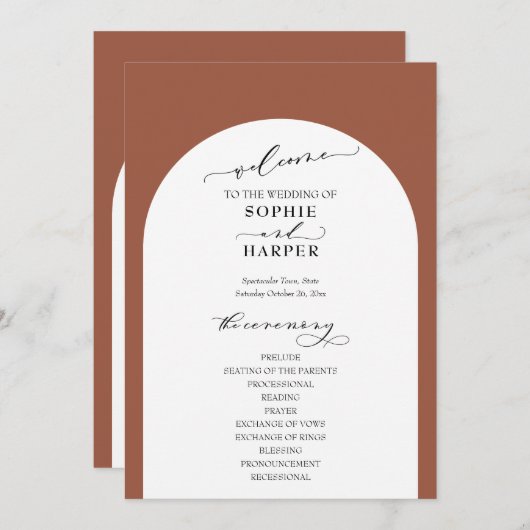 Programme Typographie simple, Arche élégante en terre cuite (Devant / Derrière)