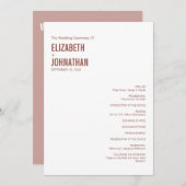 Programme Typographie simple Boho Dusty Rose Mariage (Devant / Derrière)