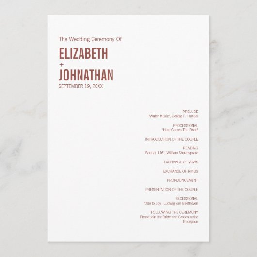 Programme Typographie simple Boho Dusty Rose Mariage (Devant)