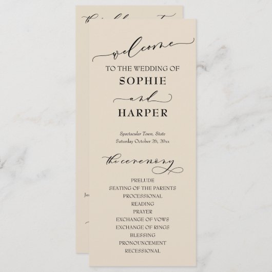 Programme Typographie simple, Crème élégante (Devant / Derrière)