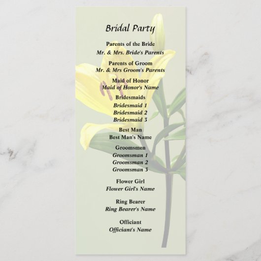 Programme Un Lys Jaune (Dos)