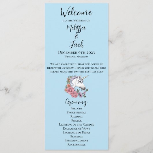 Programme Unicorne blancheFleurs roses bleu (Devant)