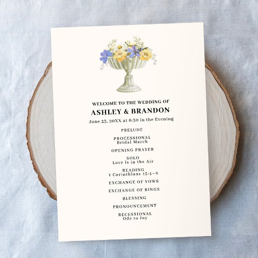 Programme Urne florale de mariage romantique toscan