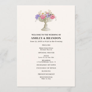 Programme Urne florale de mariage romantique toscan