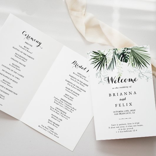 Programme Végétation tropicale Blanc Floral Plié Mariage