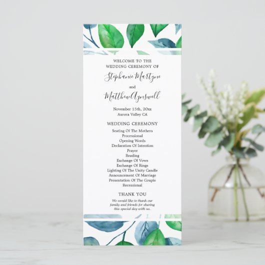 Programme Verdure Aquarelle Foliage Cérémonie Mariage (Debout devant)