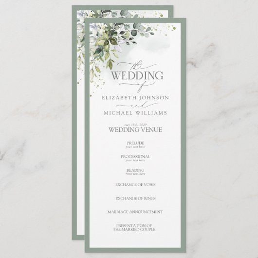 Programme Verdure botanique Mariage d'aquarelle fleurie (Devant / Derrière)